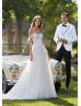 Off Shoulder Ivory Lace Tulle Romantic Wedding Dress